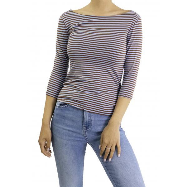 maglia a righe con manica 3/4 scollo a barca 